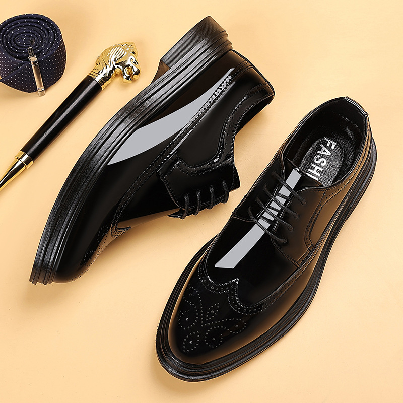 Oxford Brogue Leather - Men's Patent Leather Brogue Dress Shoes