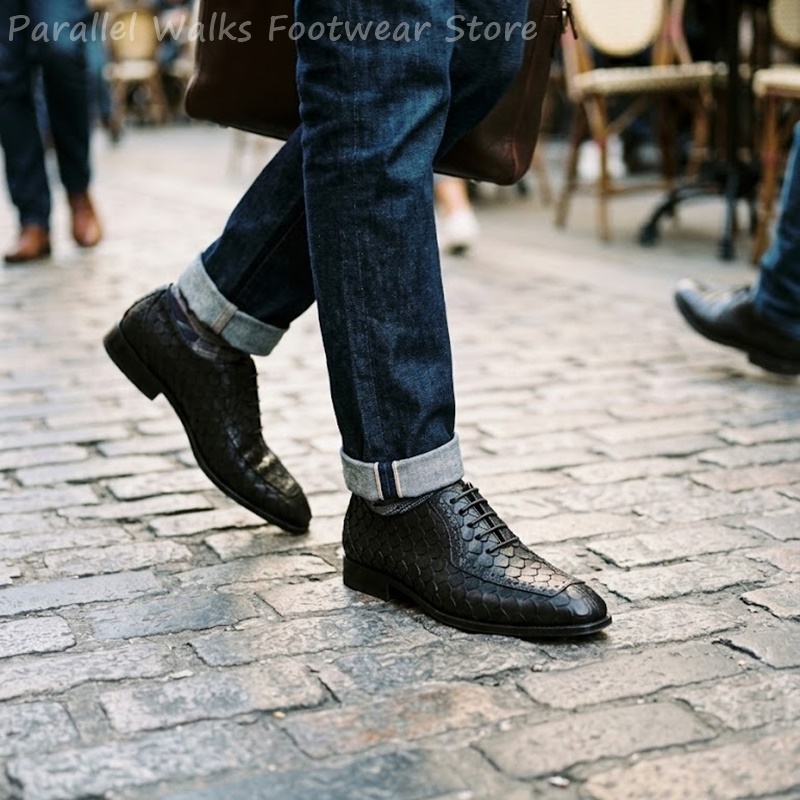 Oxford Brogue Leather - Sartorial Men Oxfords Fish Scale Embossed