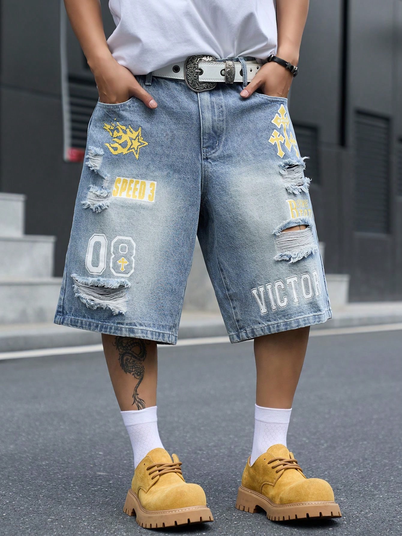 Men'S Shoes For Jeans - Men's Loose Fit Denim Bermuda Shorts,