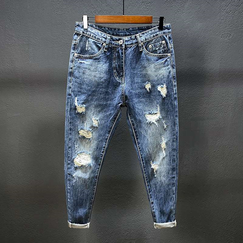 Nine-point jeans with holes fo - Men'S Shoes For Jeans review and price