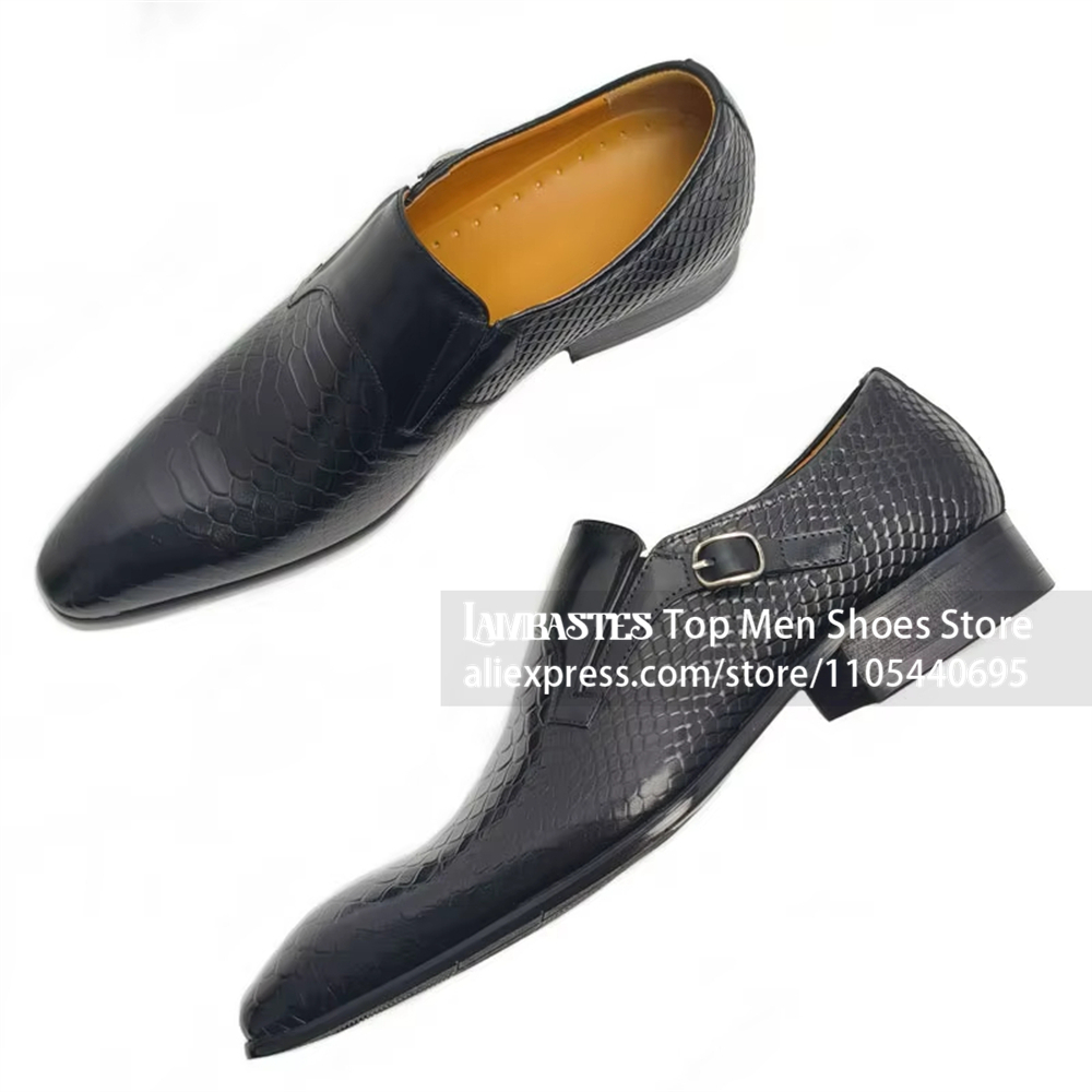 Black Snake Embossed Side Buck - Monk Strap Shoe review and price